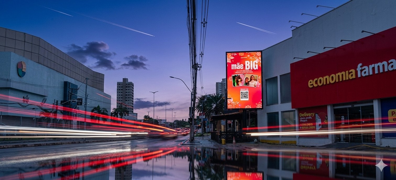 Painéis de LED em Fortaleza exibem homenagens gratuitas de Dia das Mães e transformam cidade em cenário de afeto