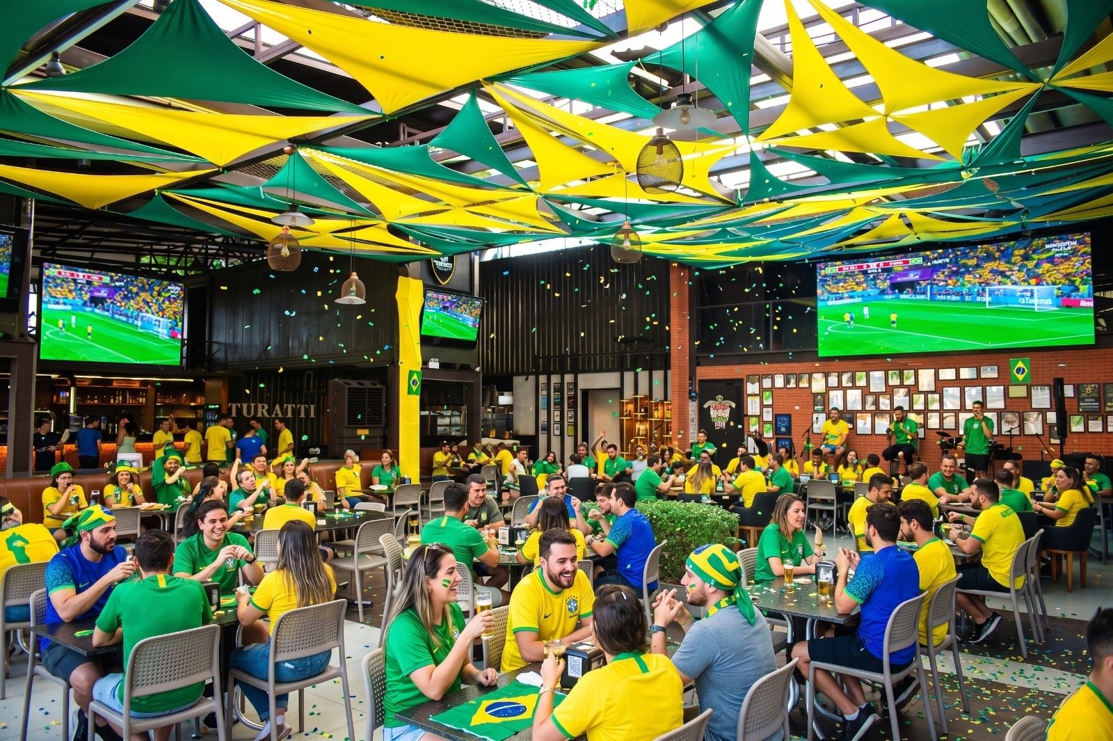 Rodada de cachaça a cada gol e campeonato de embaixadinhas fazem parte da programação de bares e restaurantes durante jogos do Brasil